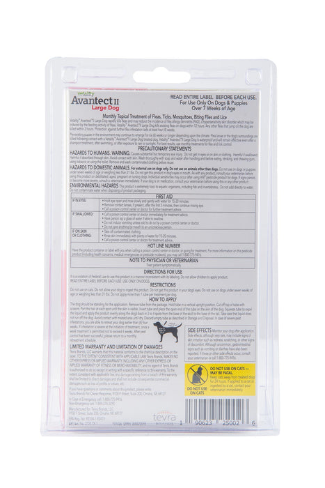 Vetality Avantect II Flea & Tick Topical for Dogs, 4-pack - Dog 21-55 lb  