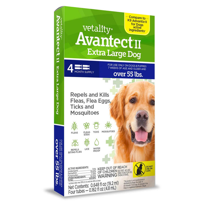 Vetality Avantect II, producto tópico contra pulgas y garrapatas para perros, paquete de 4