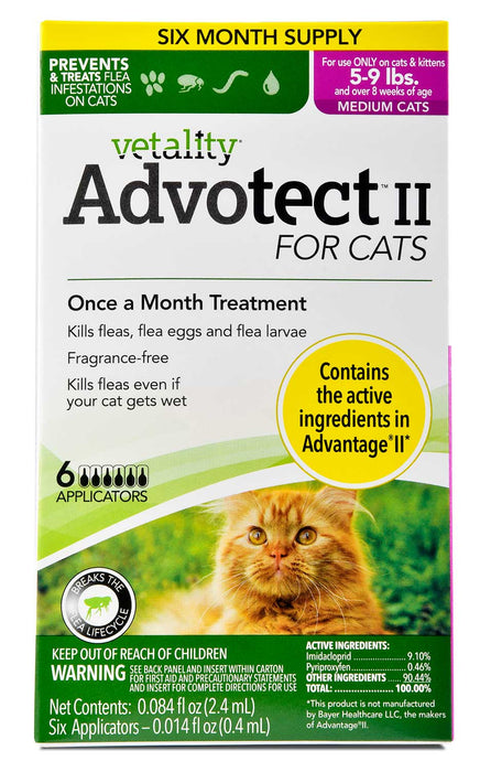 Vetality Advotect II for Cats, 6 pack - Cat 5 to 9lbs  