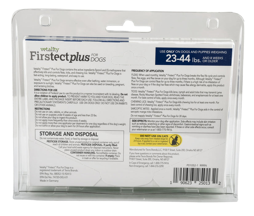 Vetality Firstect Plus for Dogs, 3-pack - Dogs 23-44 lb  