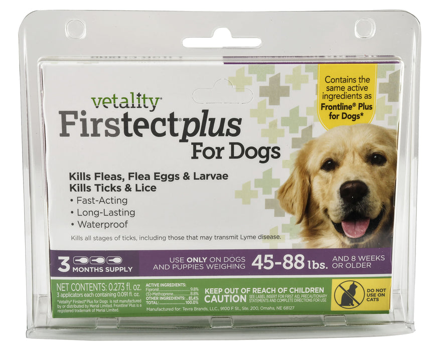 Vetality Firstect Plus for Dogs, 3-pack - Dogs 45-88 lb  