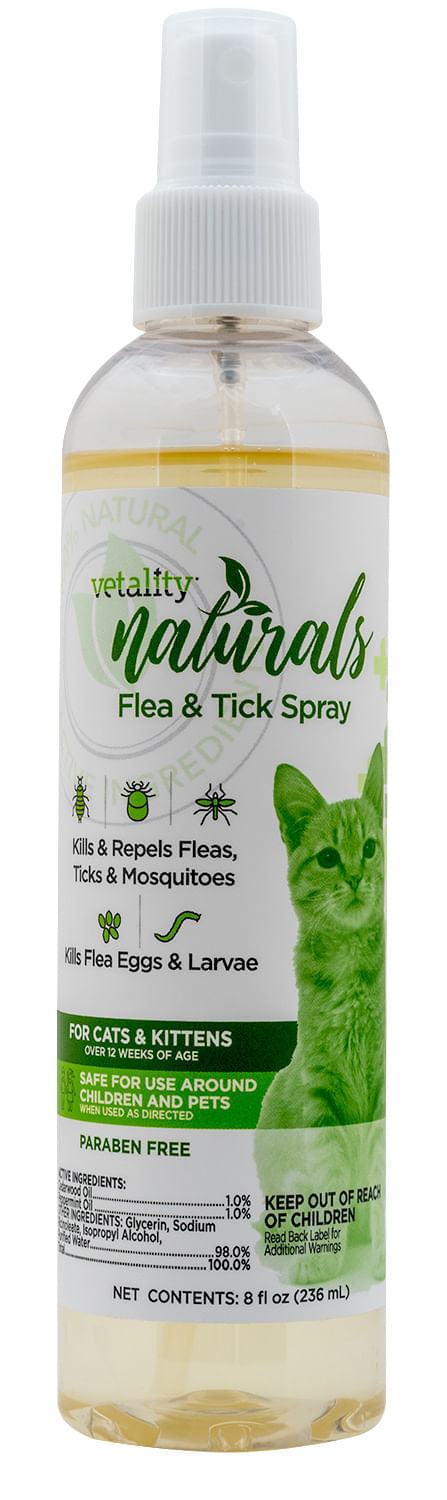 Vetality Naturals Cat Flea & Tick Spray, 8 oz -   