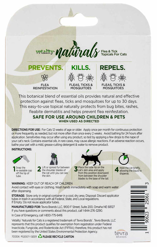 Vetality Naturals Flea & Tick Topicals for Cats, 3-pk -   