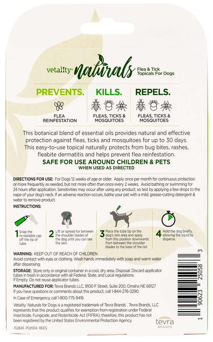 Vetality Naturals Flea & Tick Topicals for Dogs, 3-pk - Dog 16-40 lb  