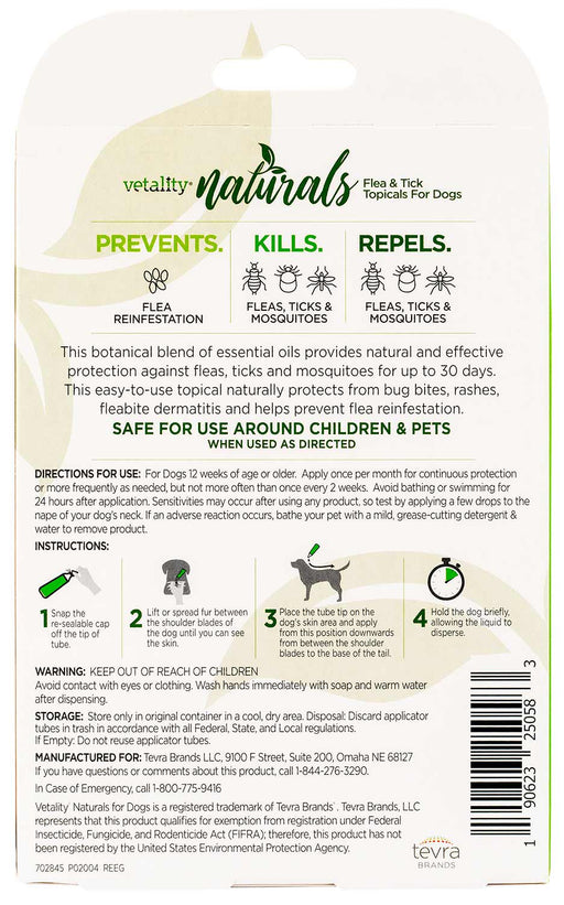 Vetality Naturals Flea & Tick Topicals for Dogs, 3-pk - Dog under 15 lb  