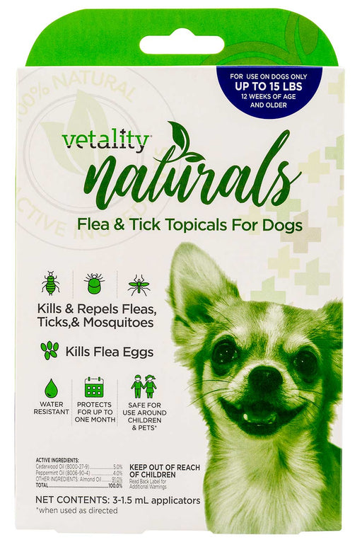 Vetality Naturals Flea & Tick Topicals for Dogs, 3-pk - Dog under 15 lb  