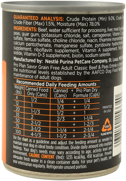 Pro Plan Savor Grain Free Canned Dog Food, Beef and Peas, 13 oz - Beef/Pea  