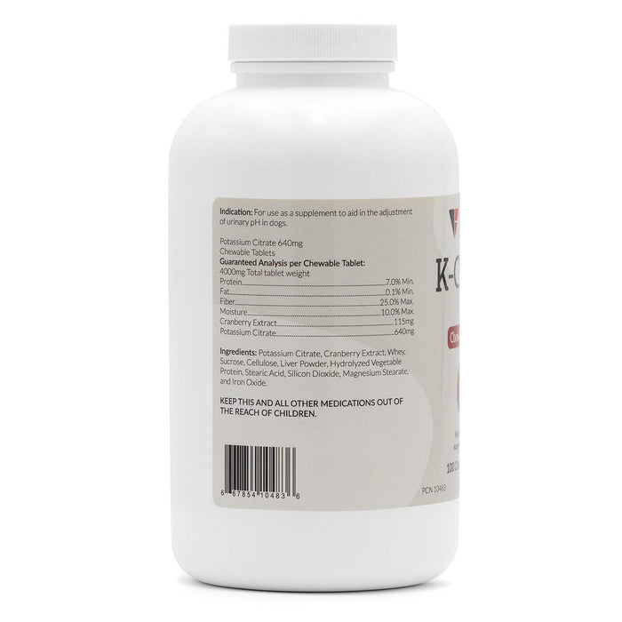 K-CIT-V Potassium Citrate plus Cranberry for Dogs, 640mg, 100 Chewable Tablets