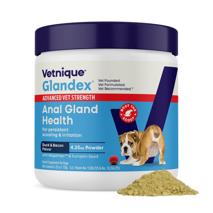 Glandex Advanced Vet Strength Anal Gland Health Powder for Dogs, Duck & Bacon Flavor