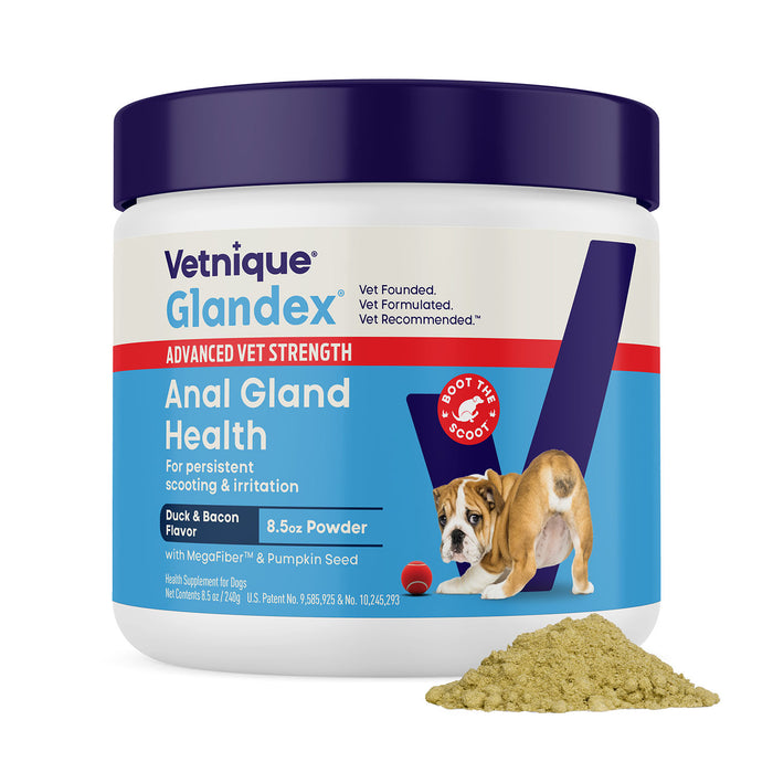 Glandex Advanced Vet Strength Anal Gland Health Powder for Dogs, Duck & Bacon Flavor