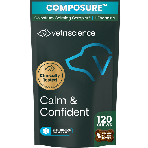 VetriScience Composure Calm & Confident Clinically Tested Peanut Butter Flavored Chews, Calming & Anxiety Supplement for Dogs, 120 count Flavor Peanut Butter