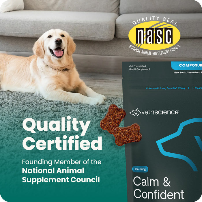 VetriScience Composure Long Lasting Calm & Confident Clinically Tested Chicken Flavored Chews with Ashwagandha, Calming & Anxiety Supplement for Dogs, 90 count Flavor Chicken