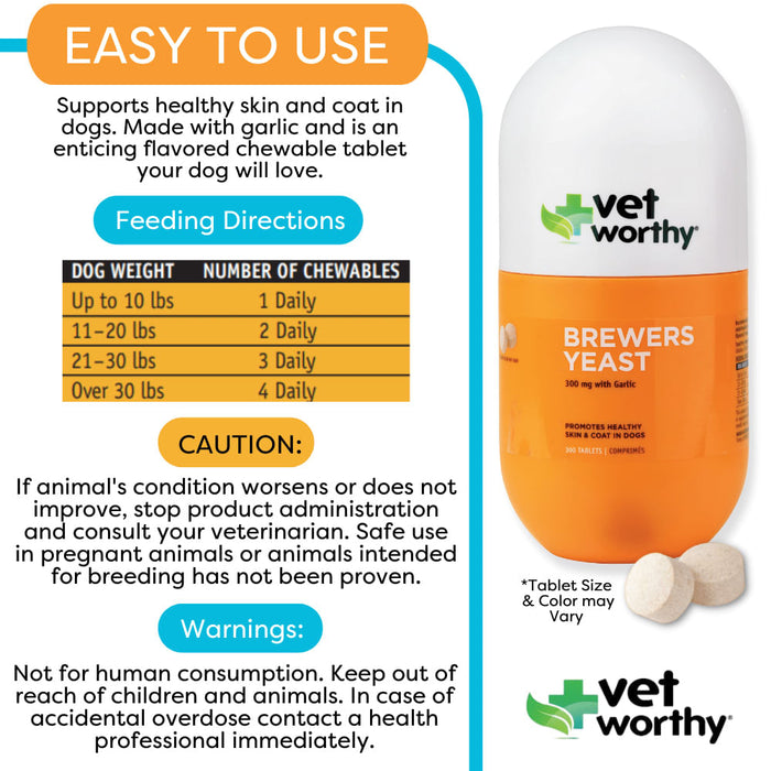 Vet Worthy Brewers Yeast Tablet, 300 ct -   