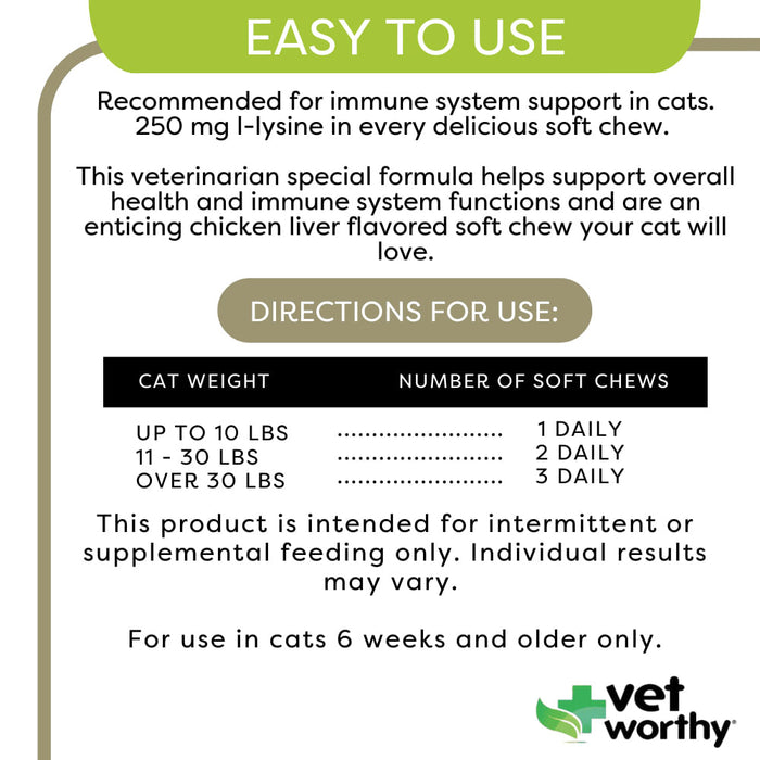 Vet Worthy L-Lysine Soft Chew for Cats, 60 ct -   