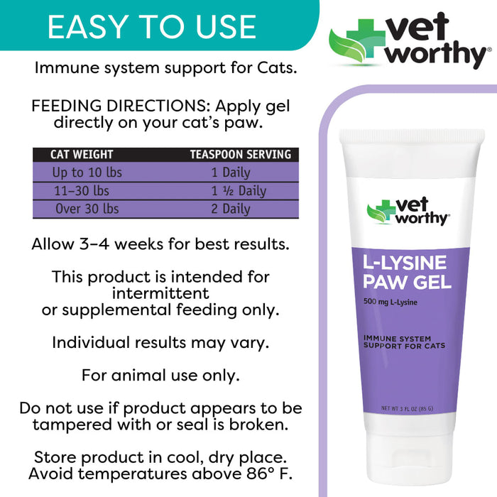 Vet Worthy L-Lysine Paw Gel for Cats, 500 mg/3 oz -   