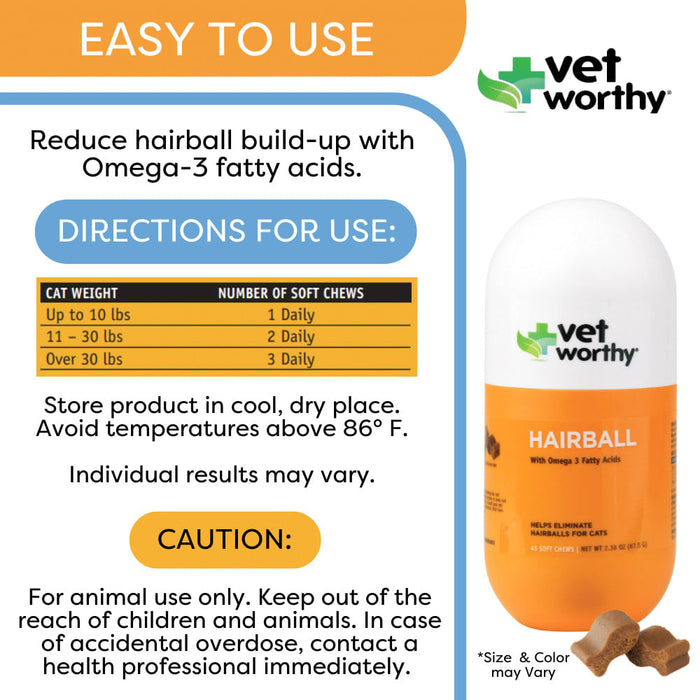 Vet Worthy Hairball Soft Chew Aid for Cats, 45 ct -   