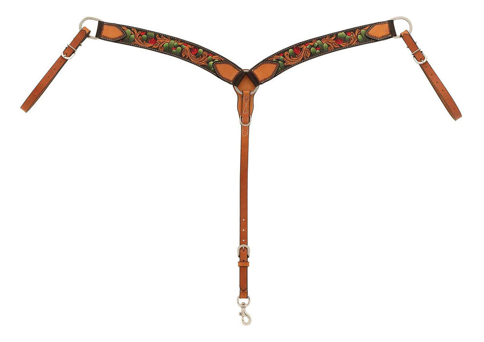 Turquoise Cross Cactus Contoured Breast Collar - Brown Horse 