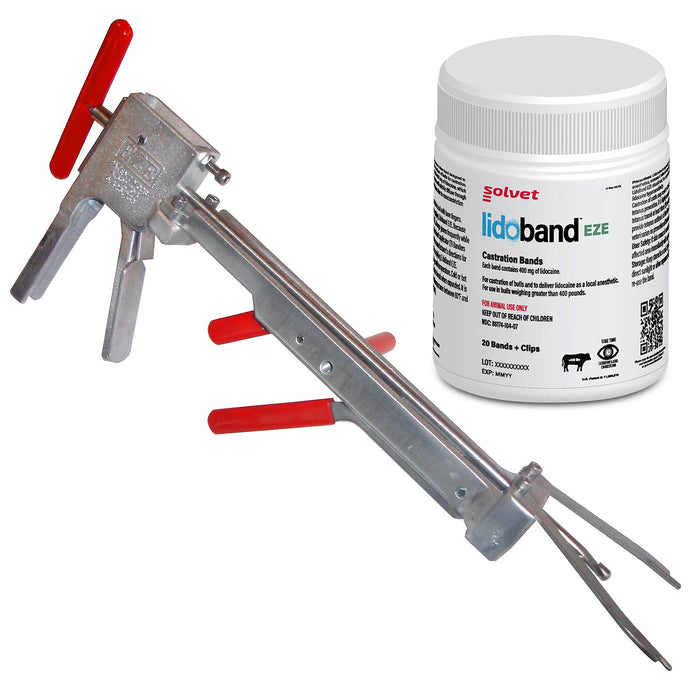 EZE Bloodless Cattle Band Castrator with Lidobands EZE + Clips, 20 ct