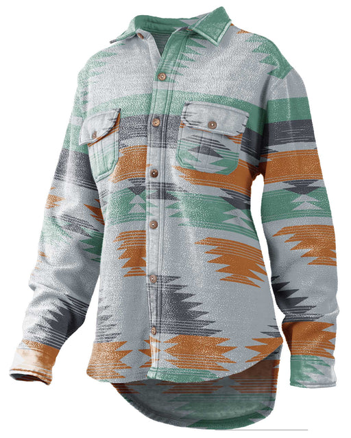 Turnrows Women's Aztec Reversed Fleece Shacket - XL, Gray/B. Orange  