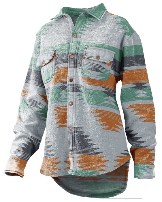 Turnrows Women's Aztec Reversed Fleece Shacket - XL, Gray/B. Orange  