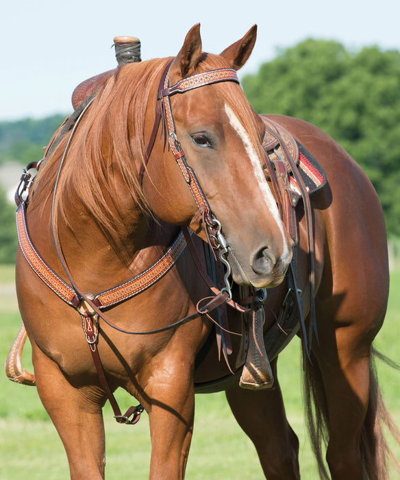 Turquoise Cross Geometric Tooled Browband Headstall -   