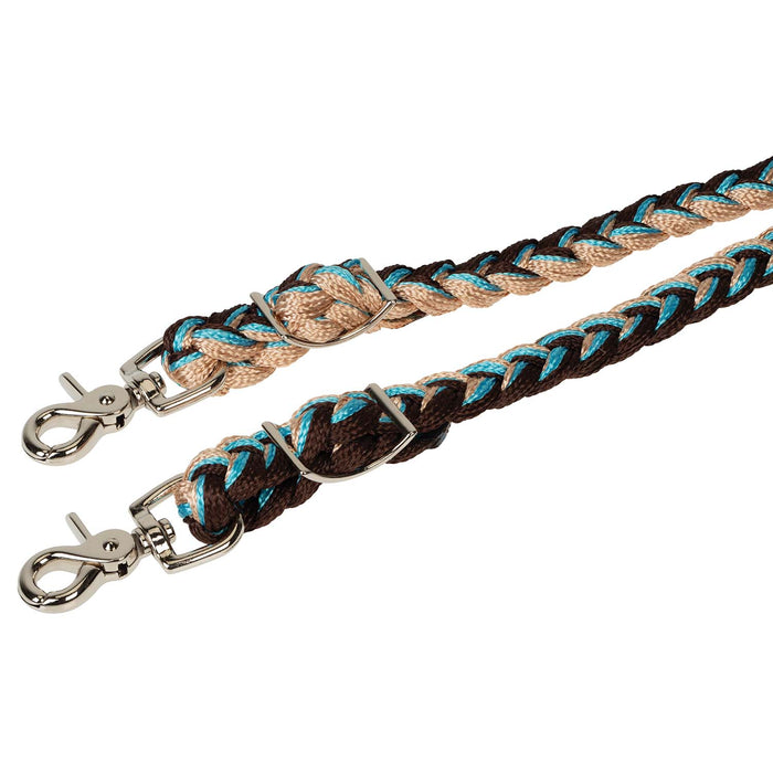 Weaver Polyester Braided Barrel Rein Color Turquoise Brown & Tan