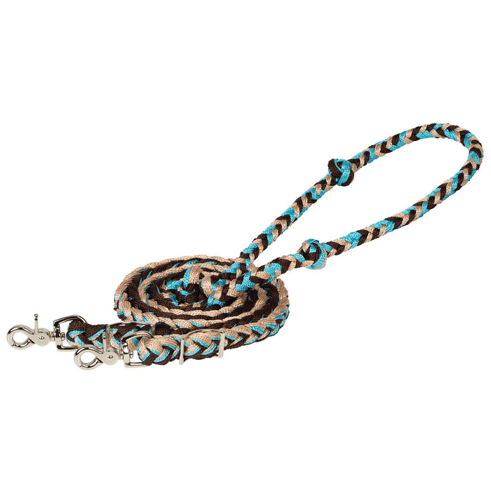 Weaver Polyester Braided Barrel Rein Color Turquoise Brown & Tan