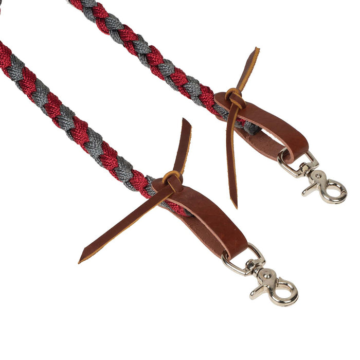 Weaver Polyester Braided Split Reins Color Dark Red & Charcoal