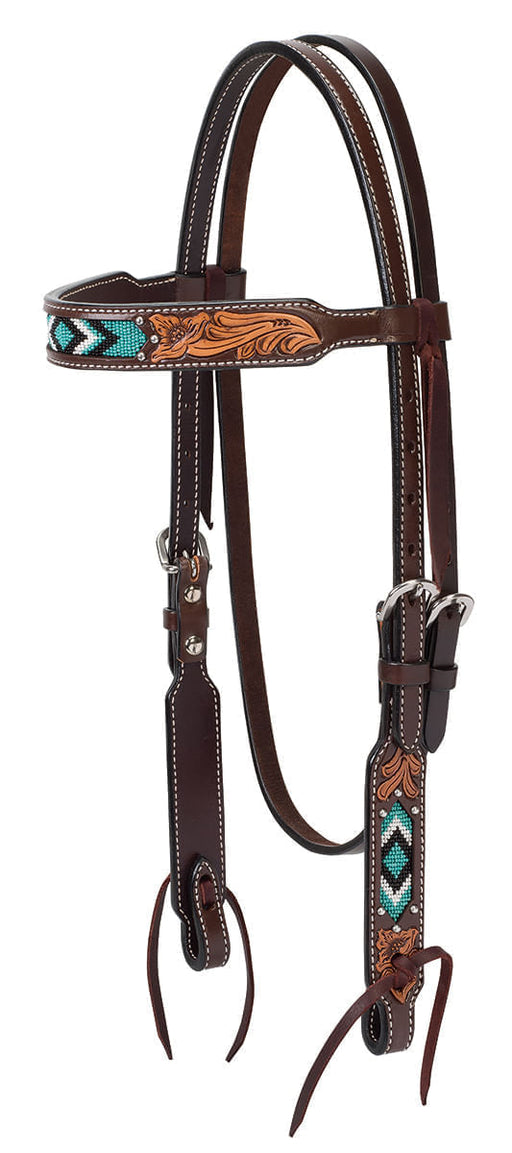 Turquoise Cross Two Toned Browband Headstall -   