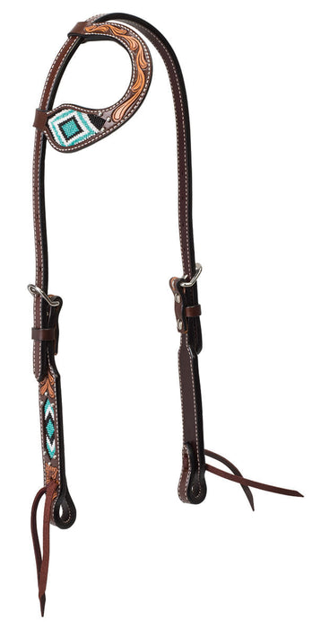 Turquoise Cross Two Toned Sliding Ear Headstall -   