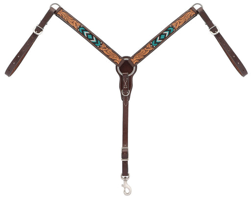 Turquoise Cross Two Toned Pony Breast Collar -   