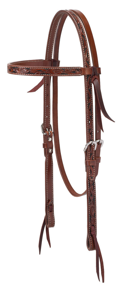 Turquoise Cross Floral Carved Browband Headstall -   