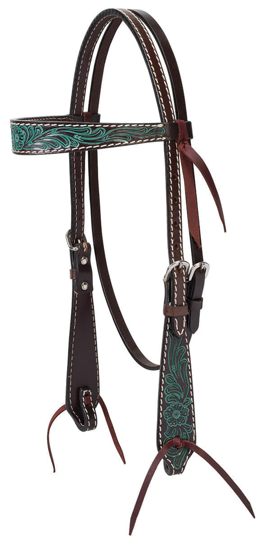 Turquoise Cross Carved Flower Browband Headstall -   