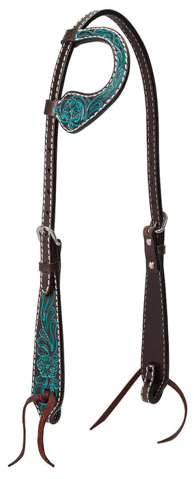 Turquoise Cross Carved Flower Sliding Ear Headstall -   