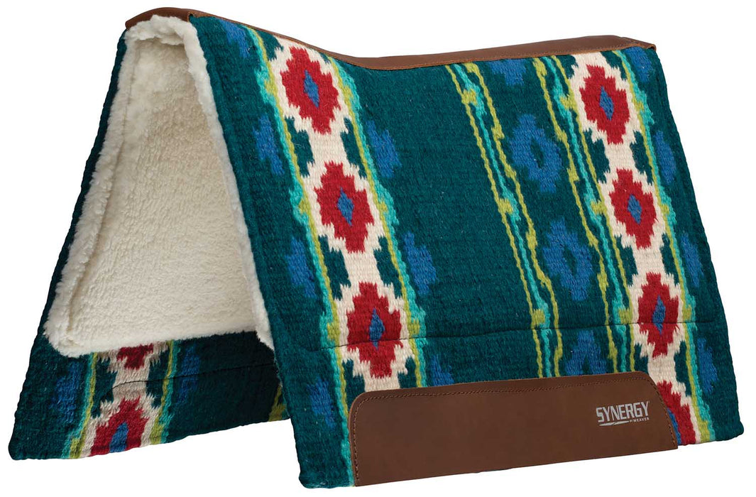 Synergy Contoured Performance Saddle Pad, Wool Blend Felt Lined, Odyssey - Peacock Green/Red 33 in x 38 in 