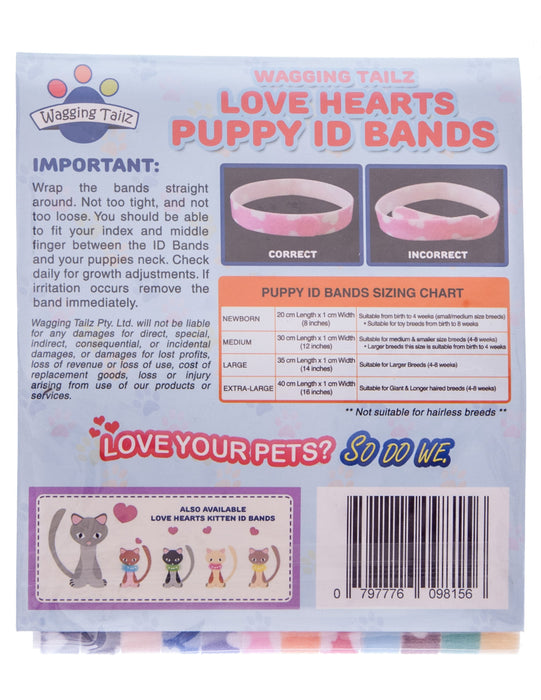 Wagging Tailz Love Hearts Puppy Id Bands, 12-pack - 14" Love Hearts Puppy Id Bands, 12 pack  