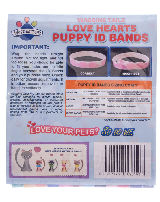 Wagging Tailz Love Hearts Puppy Id Bands, 12-pack - 16" Love Hearts Puppy Id Bands, 12 pack  