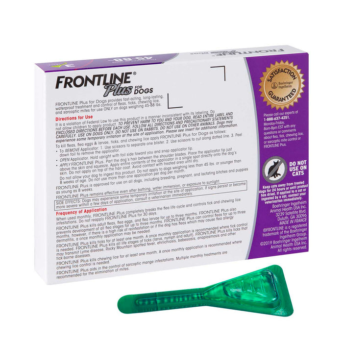 Frontline Plus for Dogs - 3-pk Frontline Plus Flea & Tick, (45-88 lbs)  