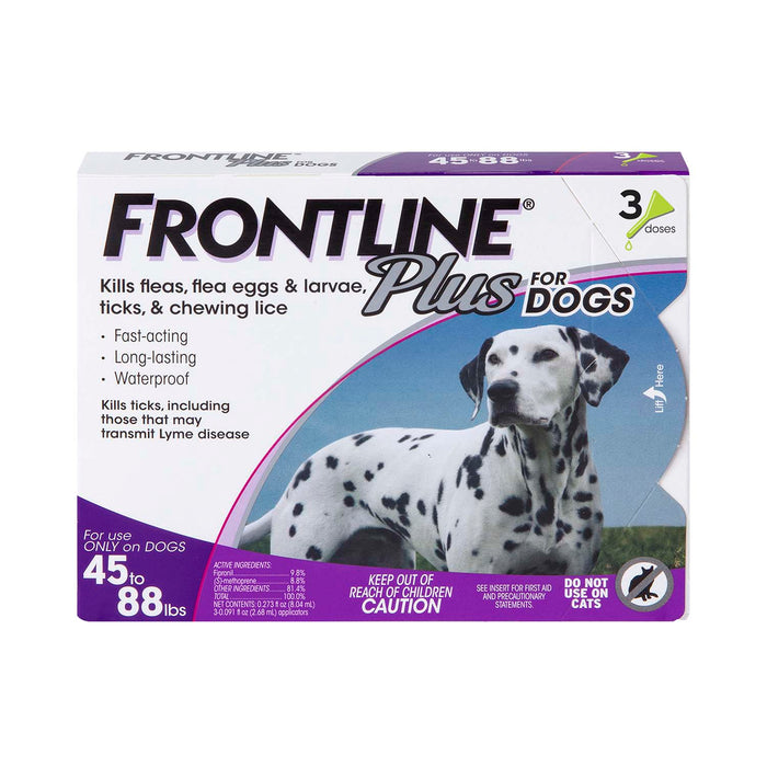 Frontline Plus for Dogs - 3-pk Frontline Plus Flea & Tick, (45-88 lbs)  