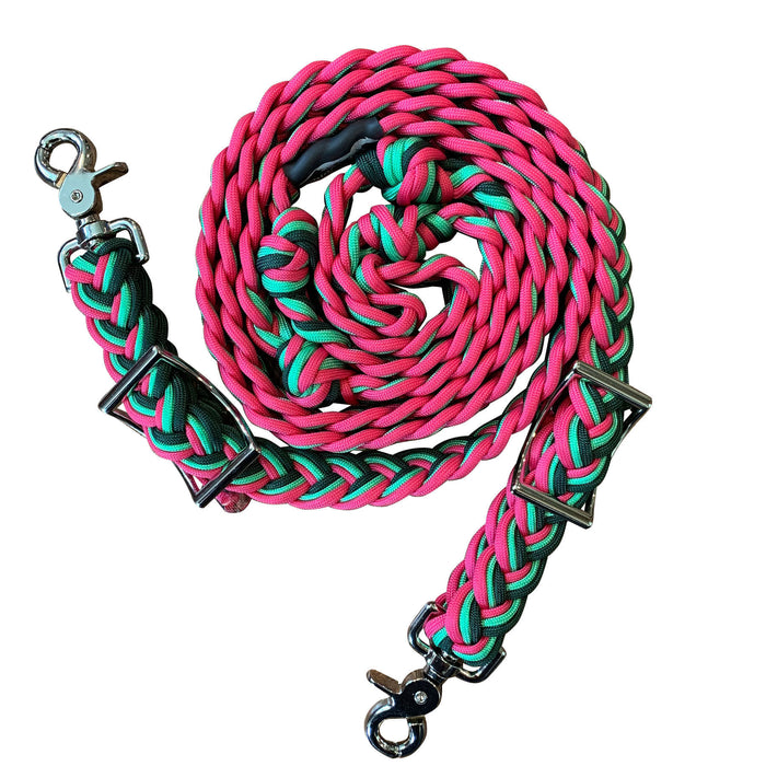 WhinneyWear Hand Braided Reins, 8' - Watermelon  