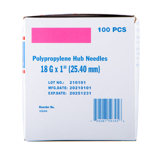 Jeffers Poly Hub Hypodermic Needles for Veterinary Use - 18ga x 1" poly hub needle (box/100)  