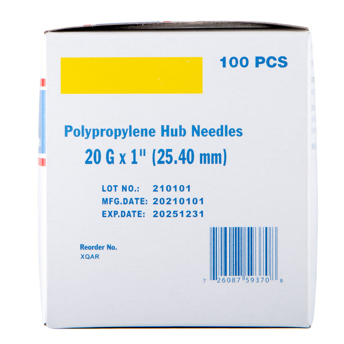 Jeffers Poly Hub Hypodermic Needles for Veterinary Use - 20ga x 1" poly hub needle (box/100)  