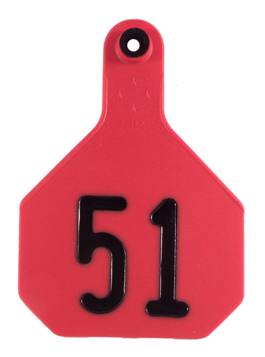 Y-Tex Numbered Cattle Ear Tags (Large), 25 count - Red 26-50 