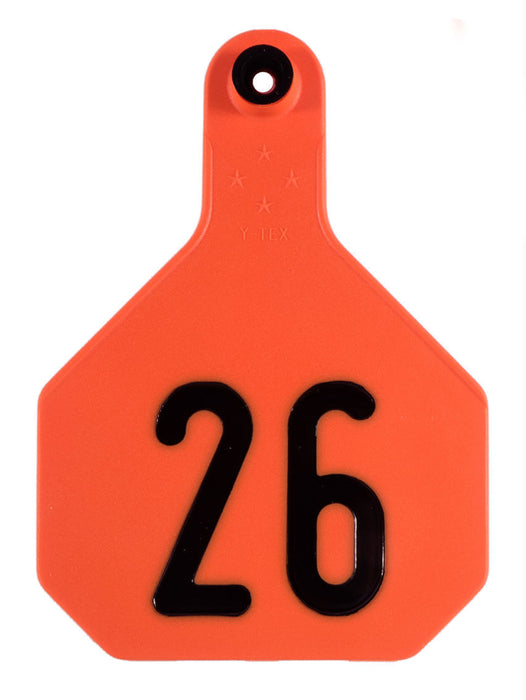 Y-Tex Numbered Cattle Ear Tags (Large), 25 count - Orange 26-50 