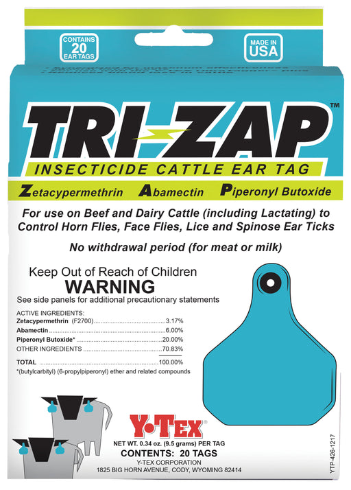 TRI-ZAP Insecticide Cattle Ear Tag, 20 pack -   