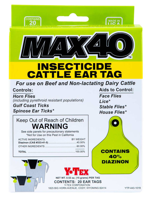 20-pk Max 40 Insecticide Cattle Ear Tag - 