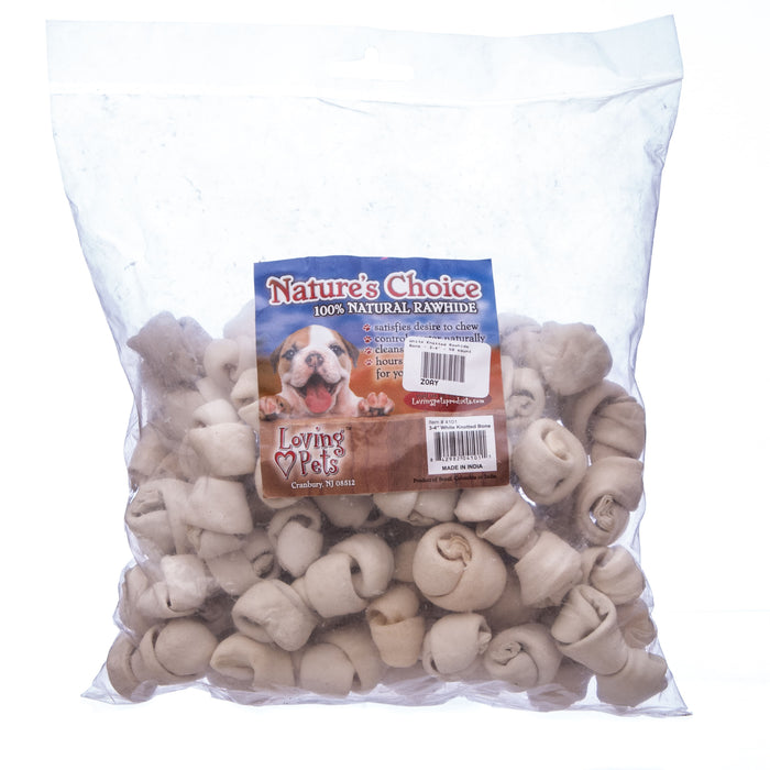 Loving Pets White Knotted Rawhide Bones - White Knotted Rawhide Bone - 3-4" - 50 count  