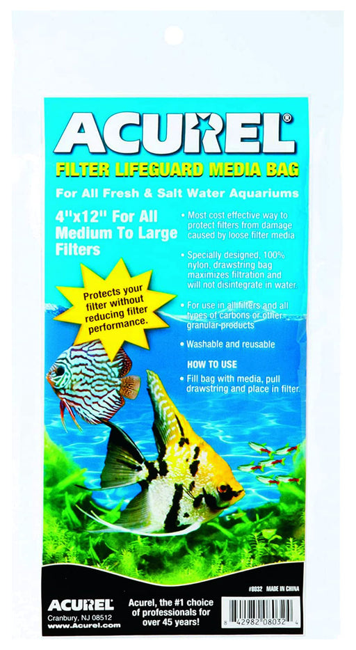 Acurel Carbon Filter Lifeguard Media Bags w/ Drawstring - Acurel Drawstring Carbon Filter Bags, 4" x 12"  