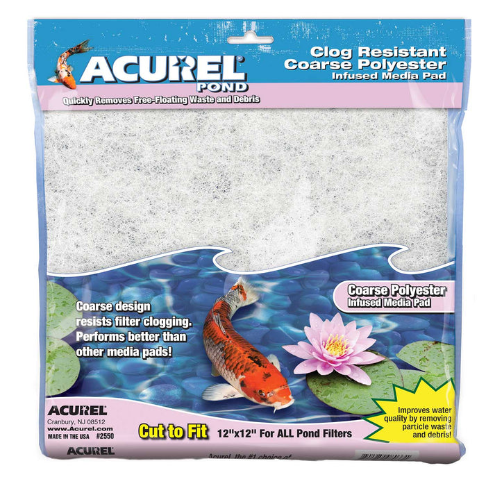 Acurel Coarse Polyester Pond Media Pad, White, 12" x 12" - White 12" x 12" 