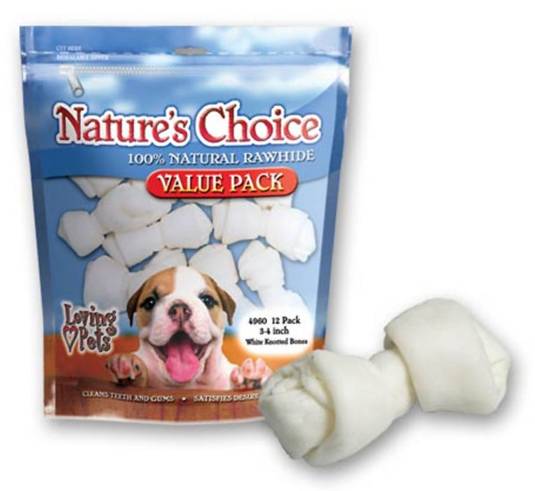 Nature's Choice White Knotted Rawhide Bones - 3 Pack  